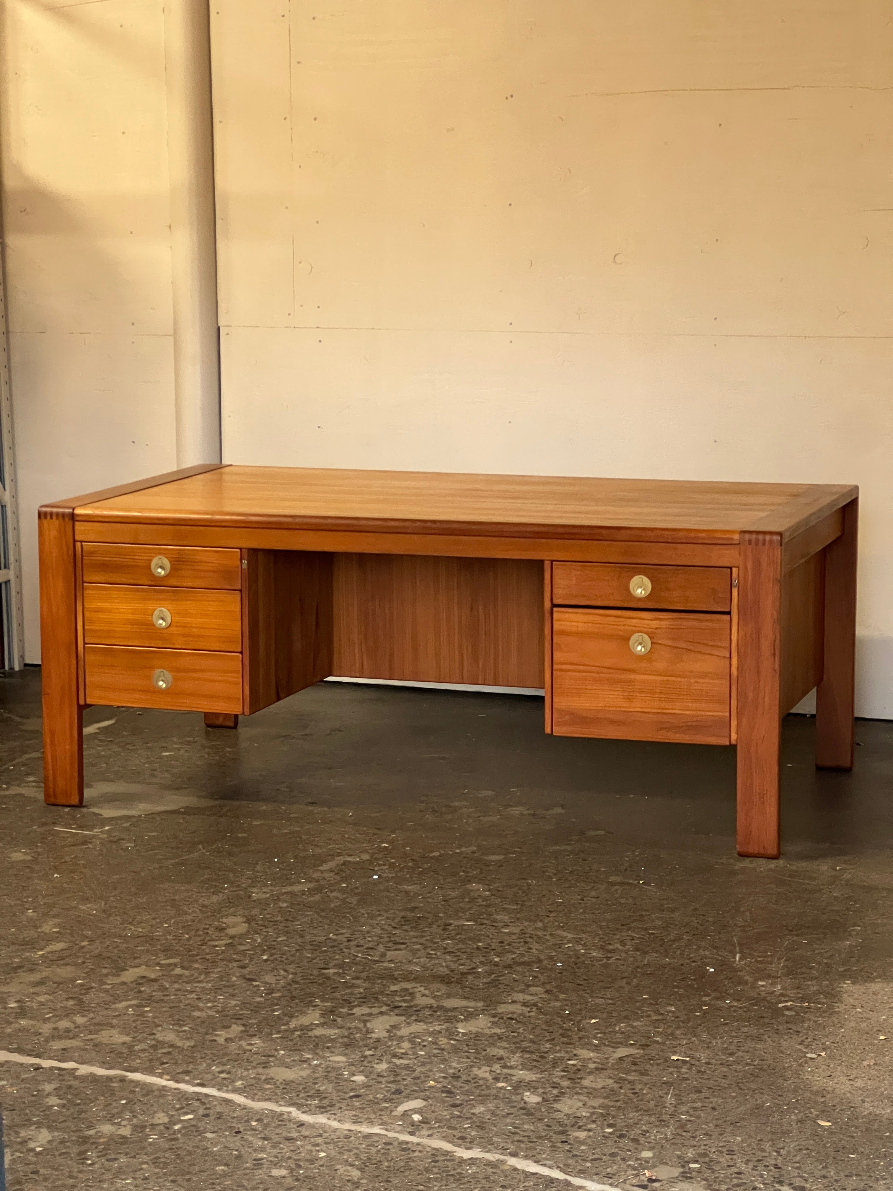 1970s Mid Century Modern Executive Desk by D-Scan in Teak