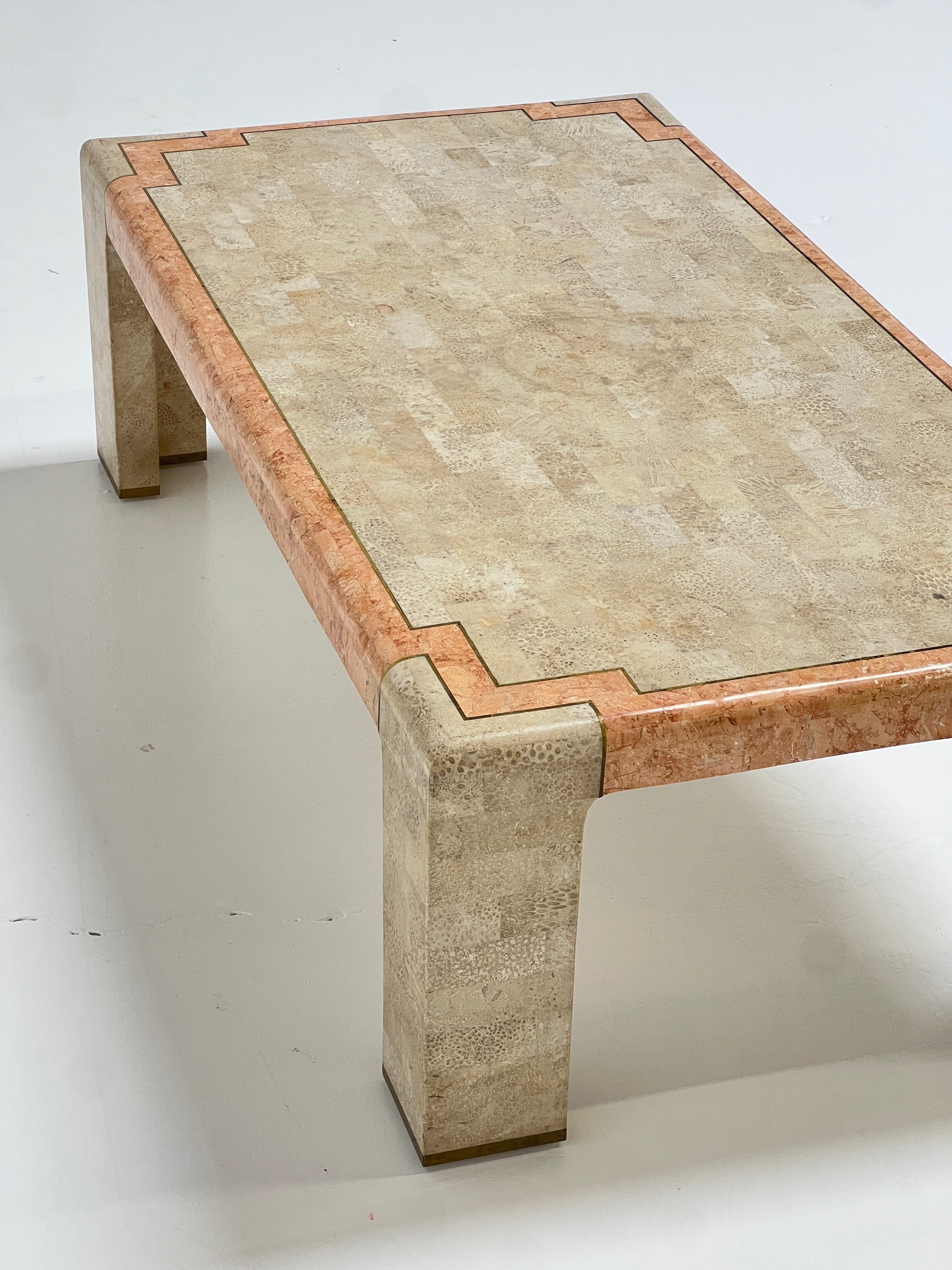 1980s Tessellated Stone Coffee Table with Brass Inlay