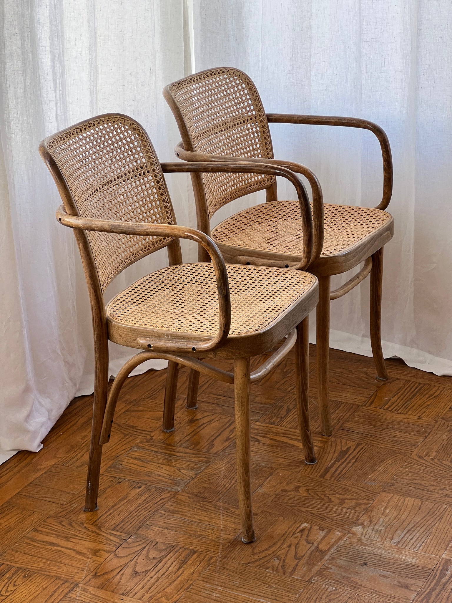 1950s Thonet No. 811 Prague Arm Chairs by Josef Hoffman
