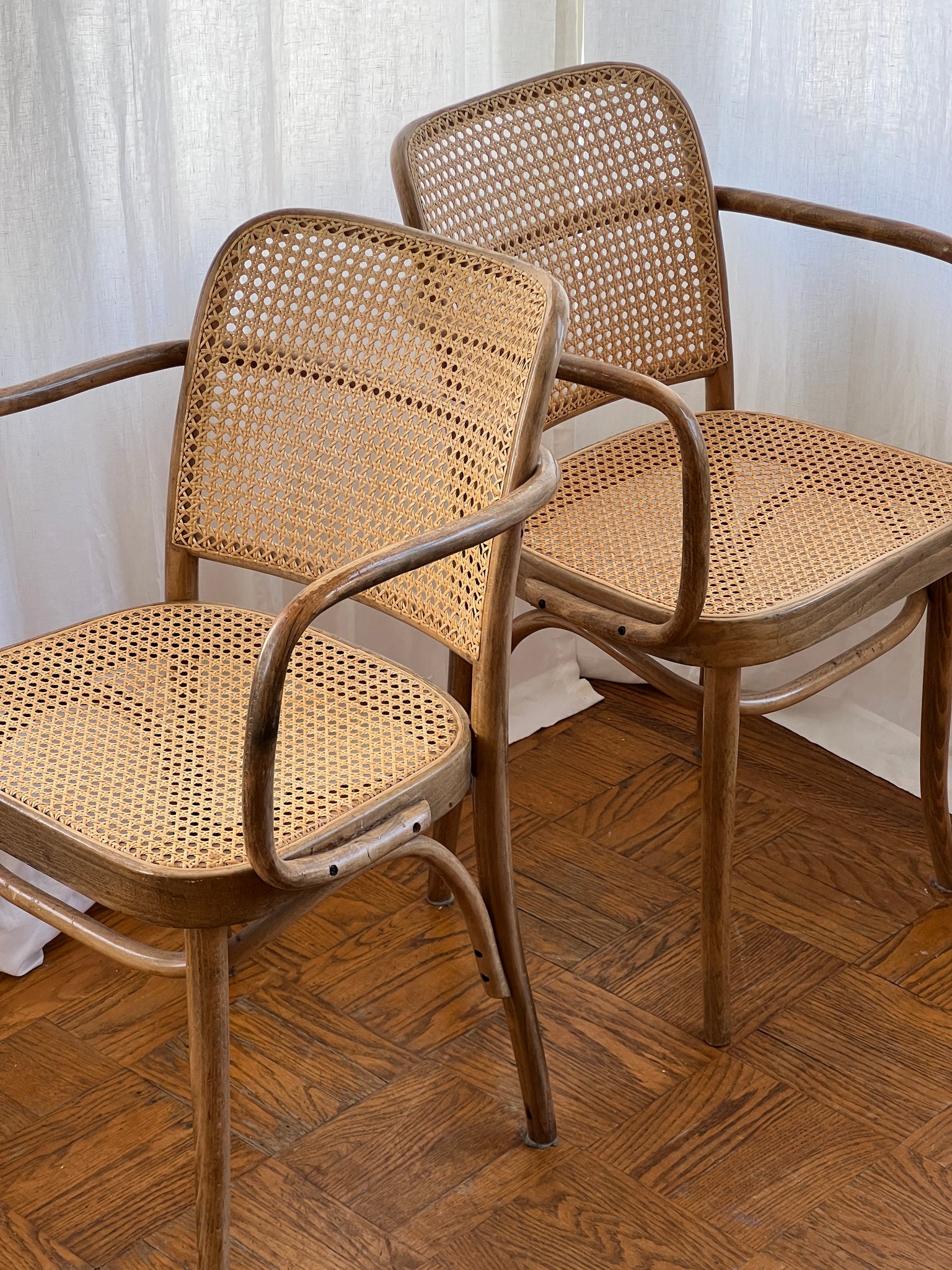 1950s Thonet No. 811 Prague Arm Chairs by Josef Hoffman