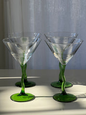 Libbey Green Squiggle Martini Glasses