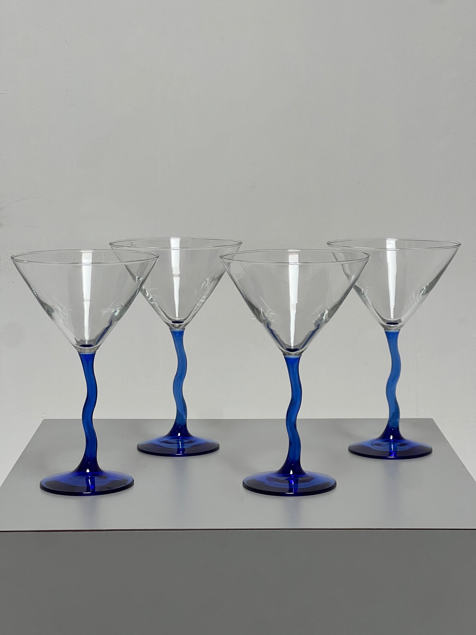 Blue Squiggle Martini Glasses by Libbey