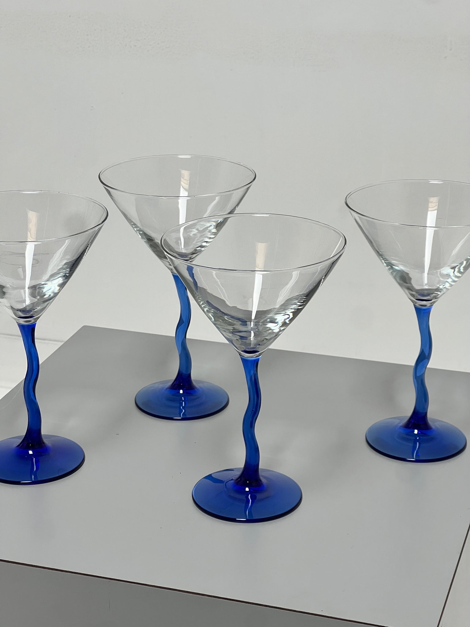 Blue Squiggle Martini Glasses by Libbey
