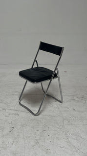 Mid Century Black Leather and Chrome Folding Chair, Made in Japan (2 AVAILABLE)