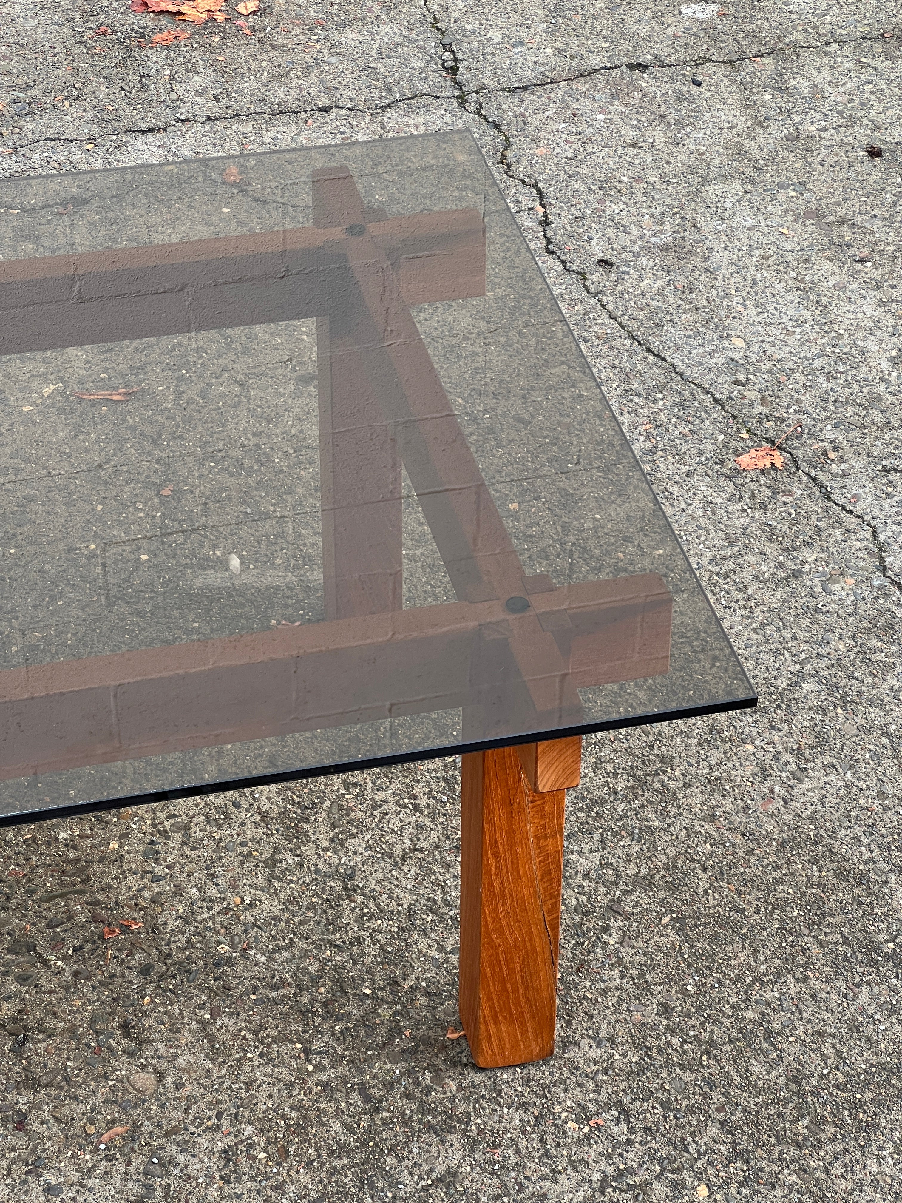 Mid-Century Teak Coffee Table with Smoked Glass