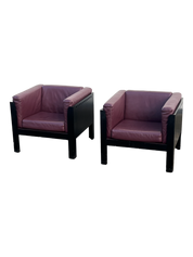 1980s Ebonized-Walnut Postmodern Purple Leather Chairs by Brian Kane