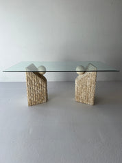 Travertine and Glass Dining Table