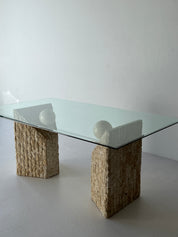 Travertine and Glass Dining Table