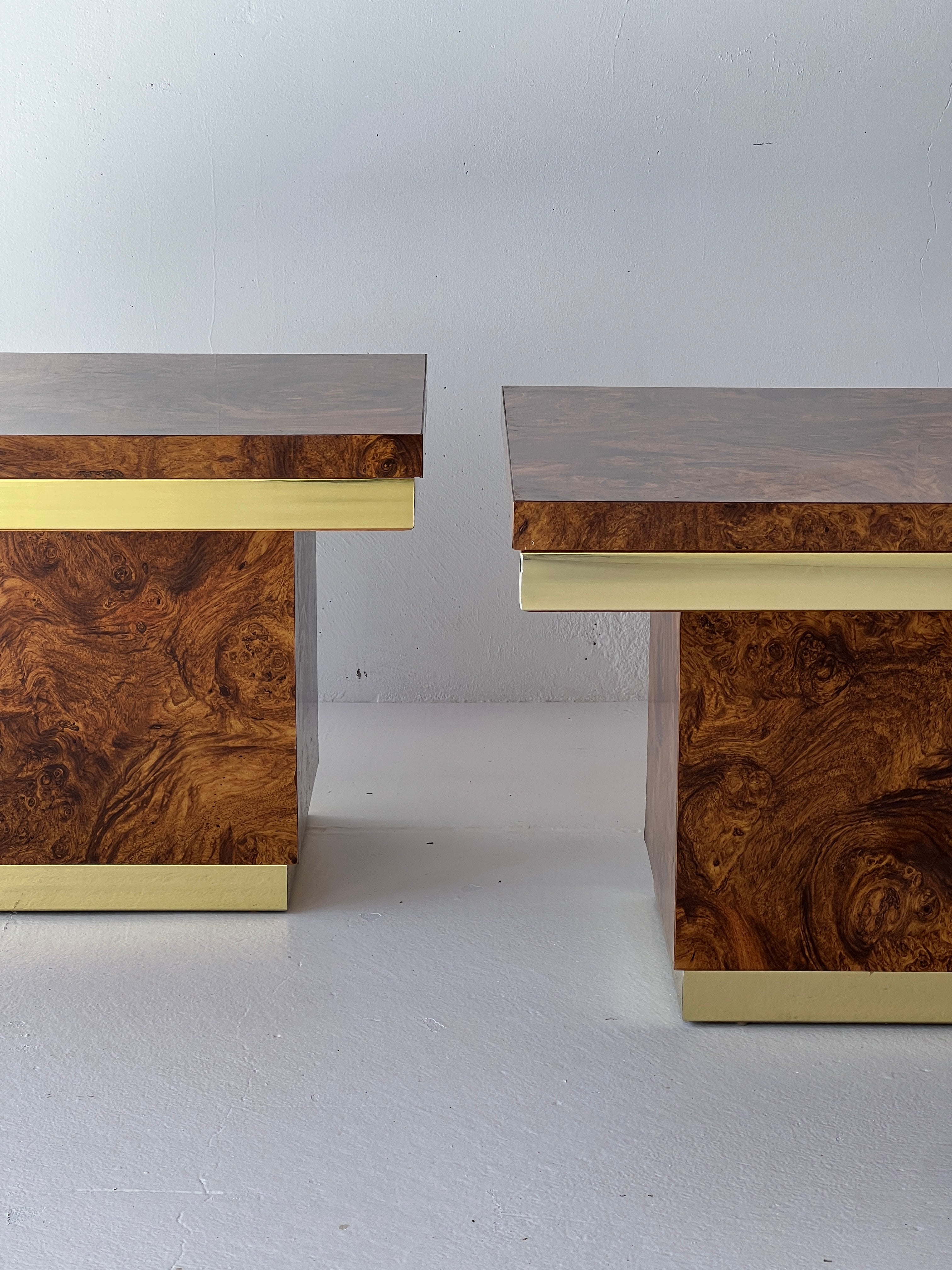 Mid Century Burl Laminate and Brass Table