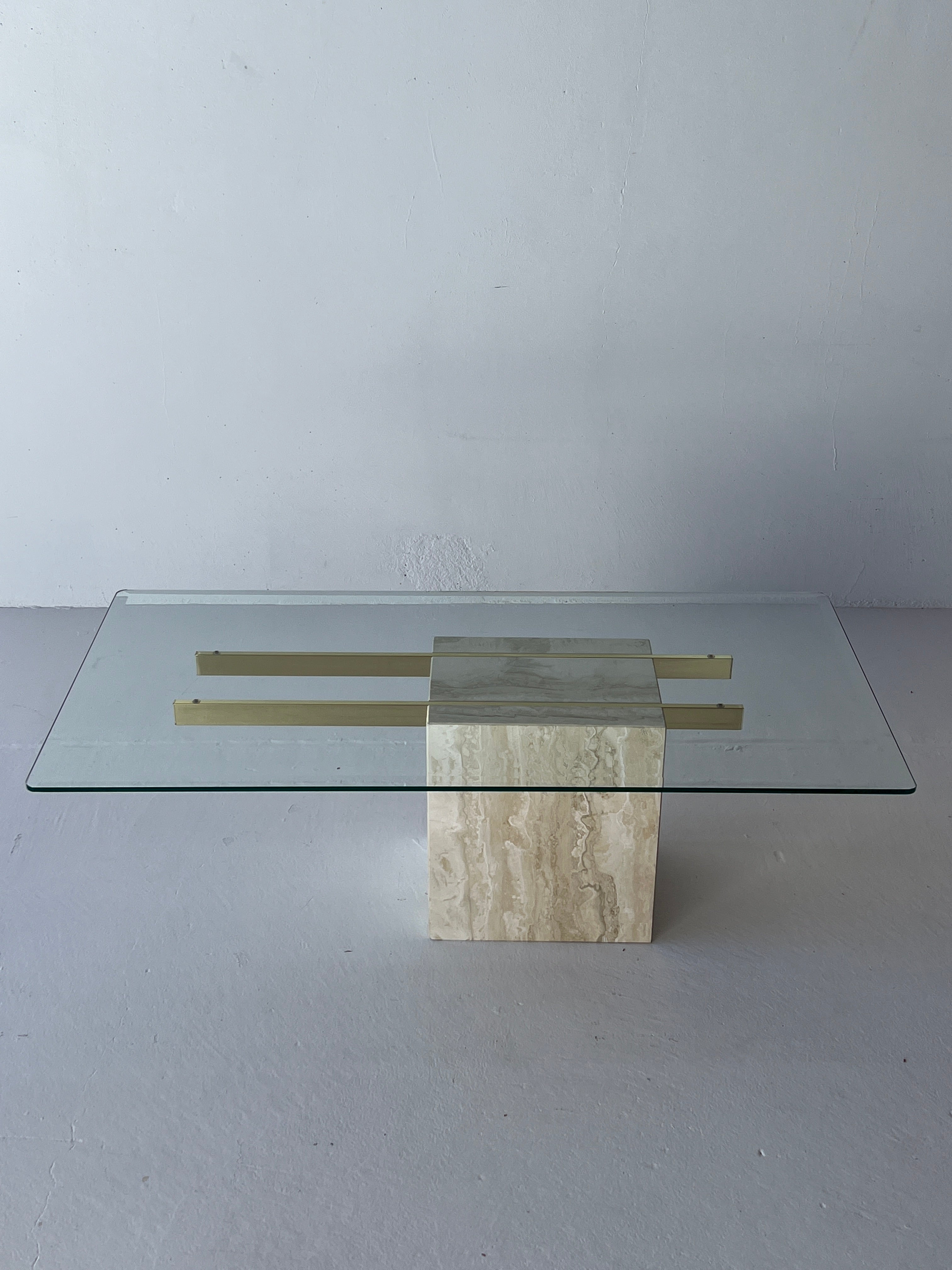 Marble and Glass Coffee Table with Brass Detail