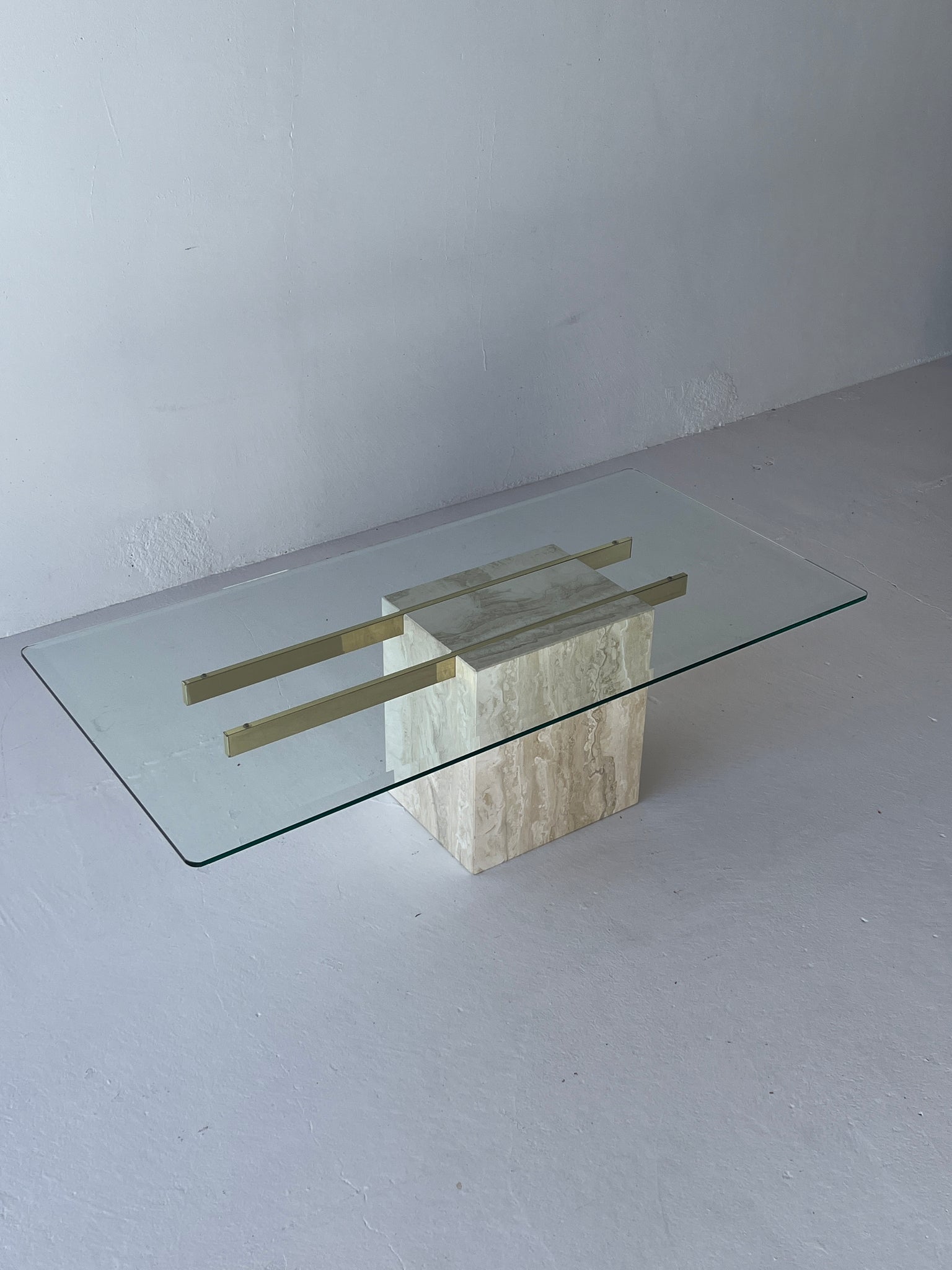 Marble and Glass Coffee Table with Brass Detail