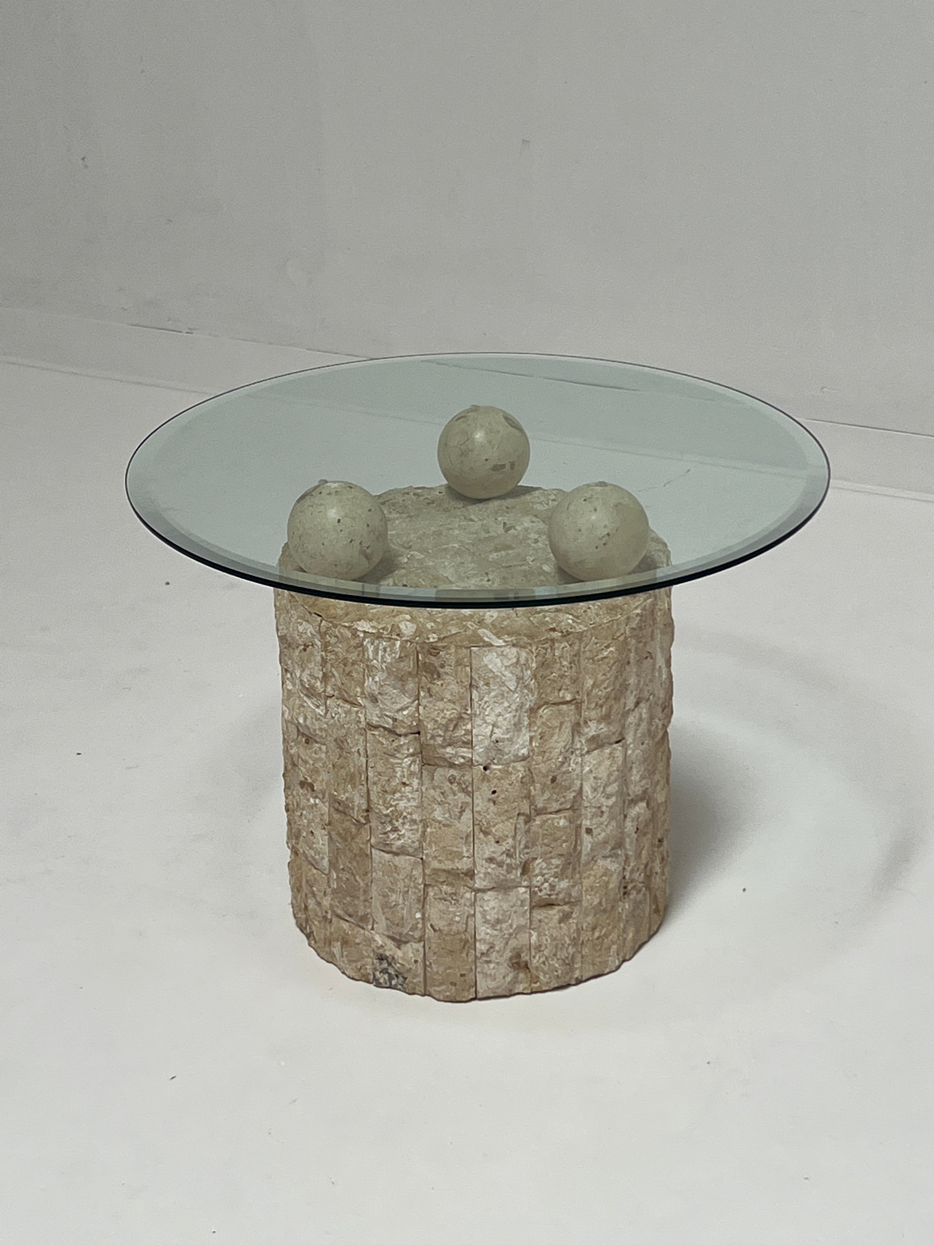 Tessellated Stone Travertine End Table