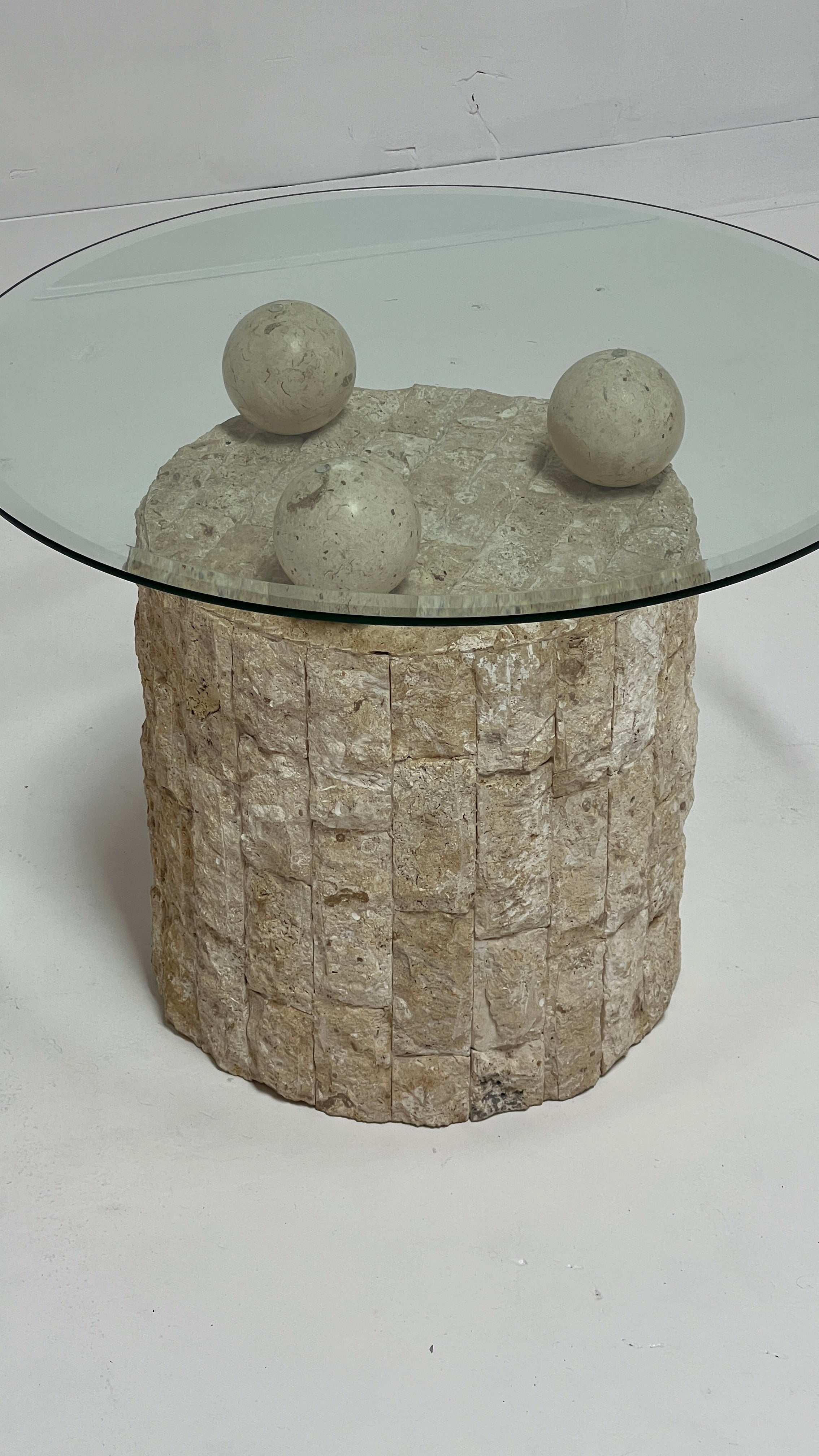 Tessellated Stone Travertine End Table