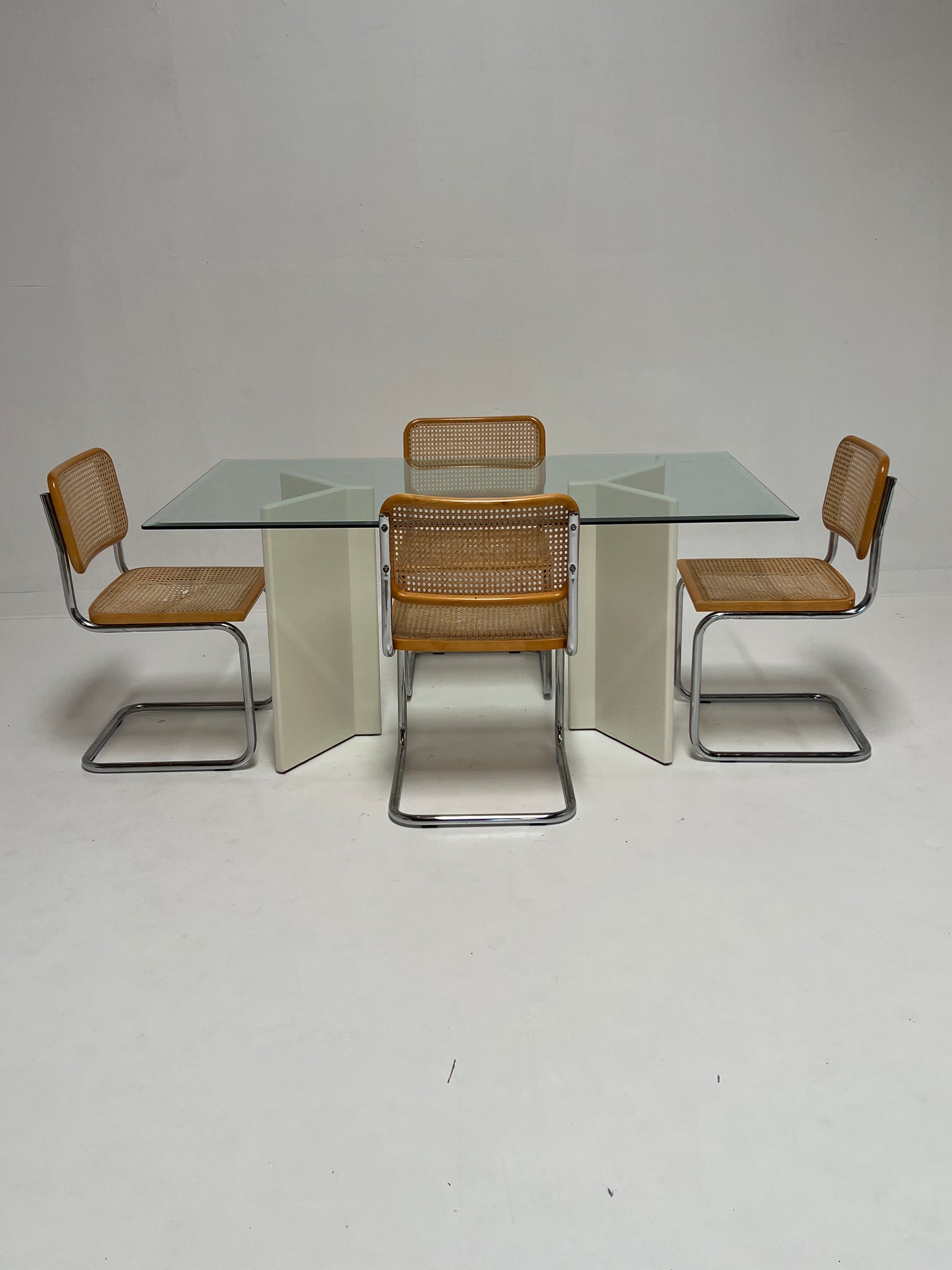 Post Modern Double Pedestal Glass Dining Table