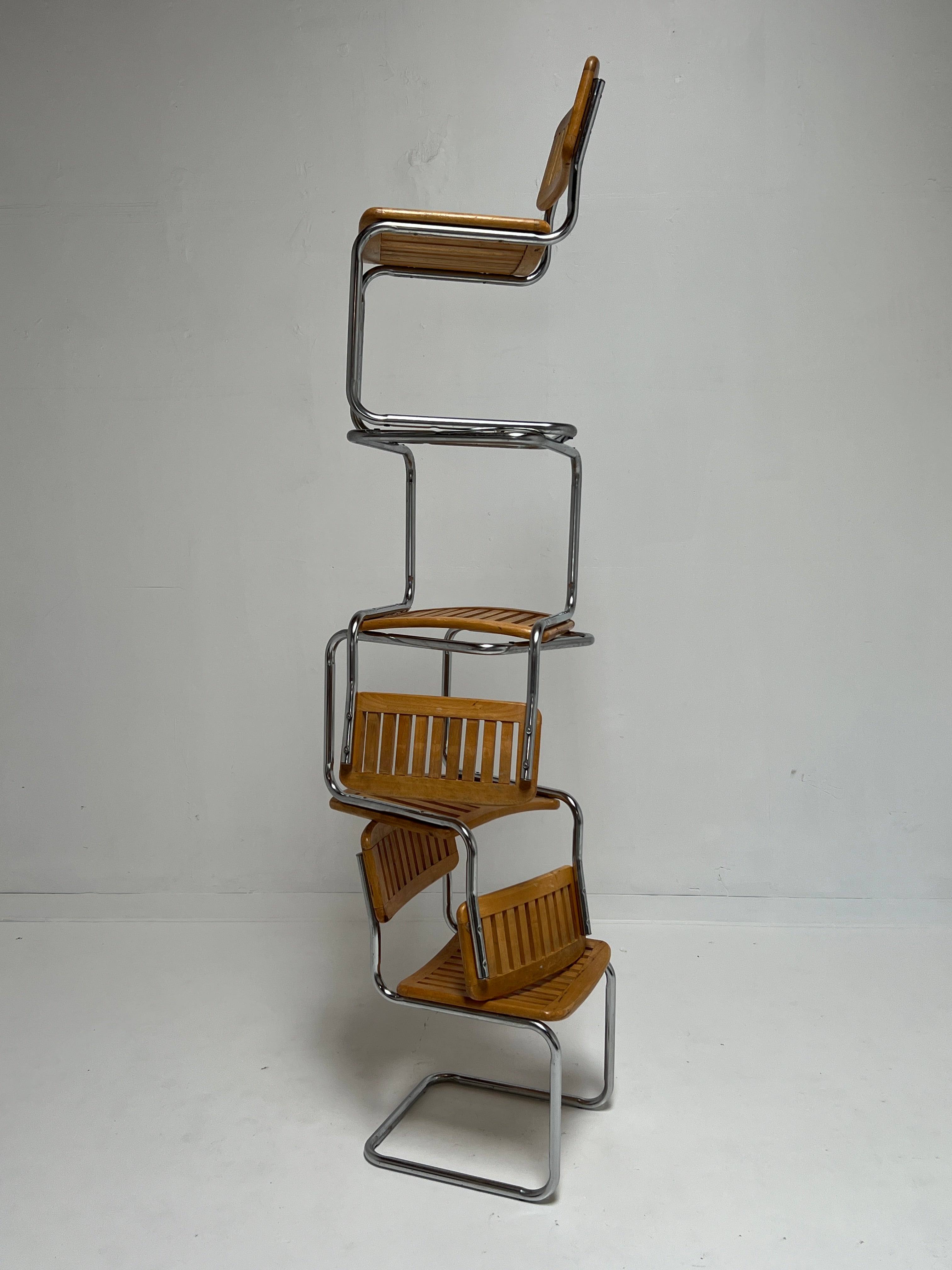 Slatted Cesca Style Cantilever Chairs