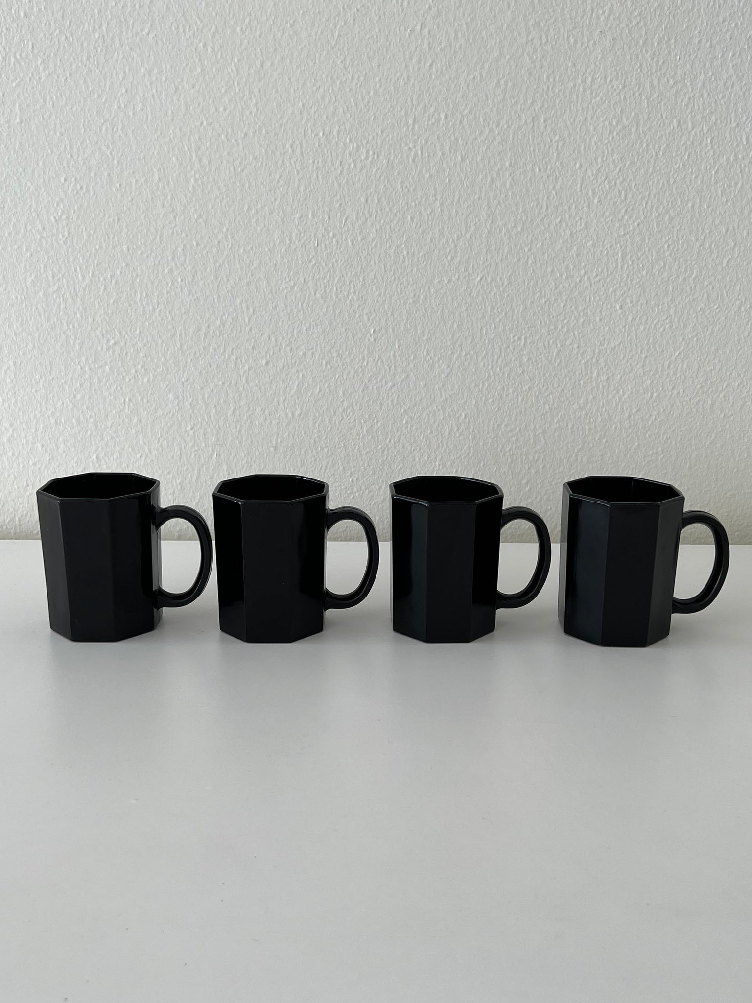 Arcoroc Black Glass Mugs, 1980s