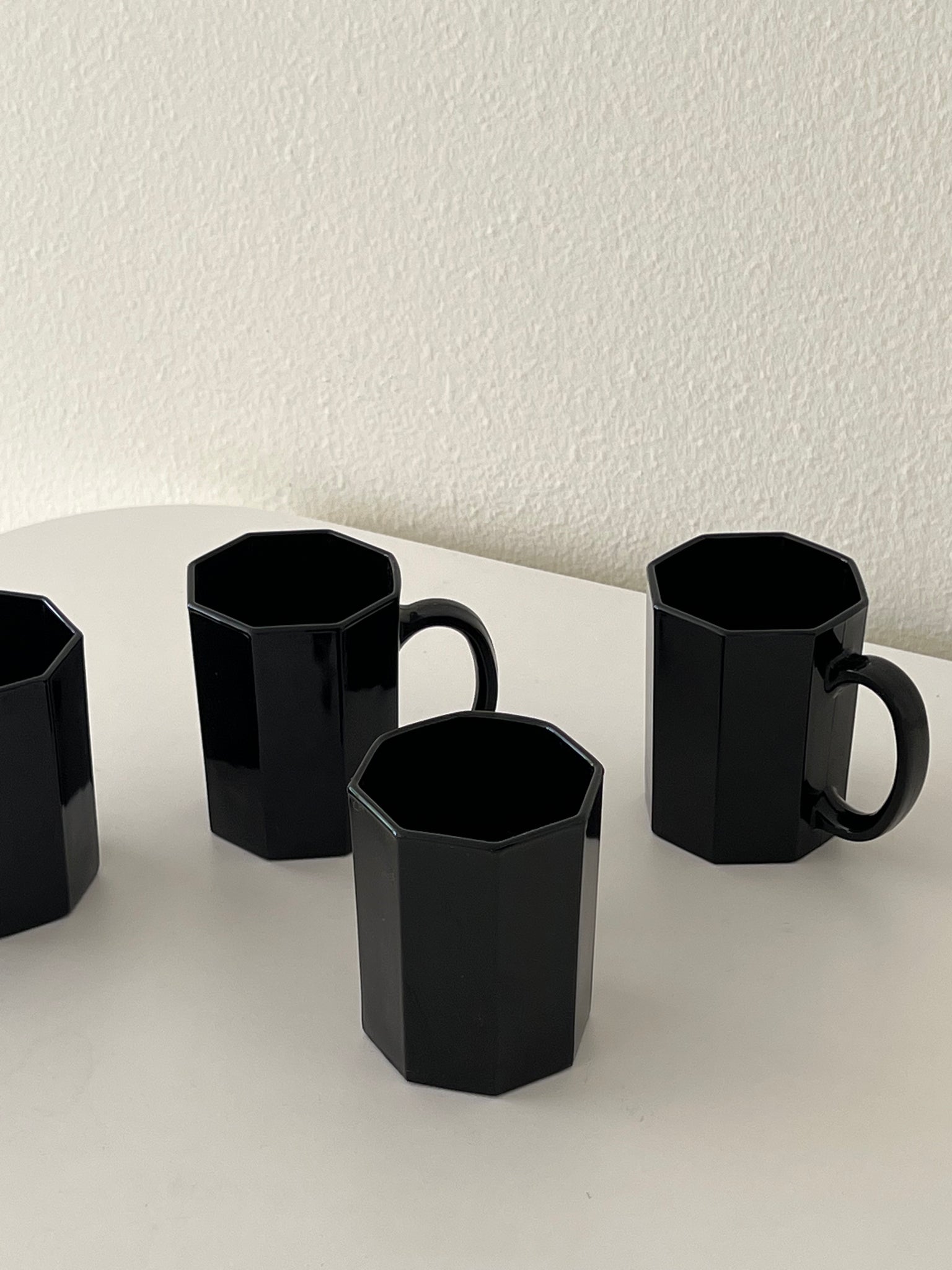 Arcoroc Black Glass Mugs, 1980s