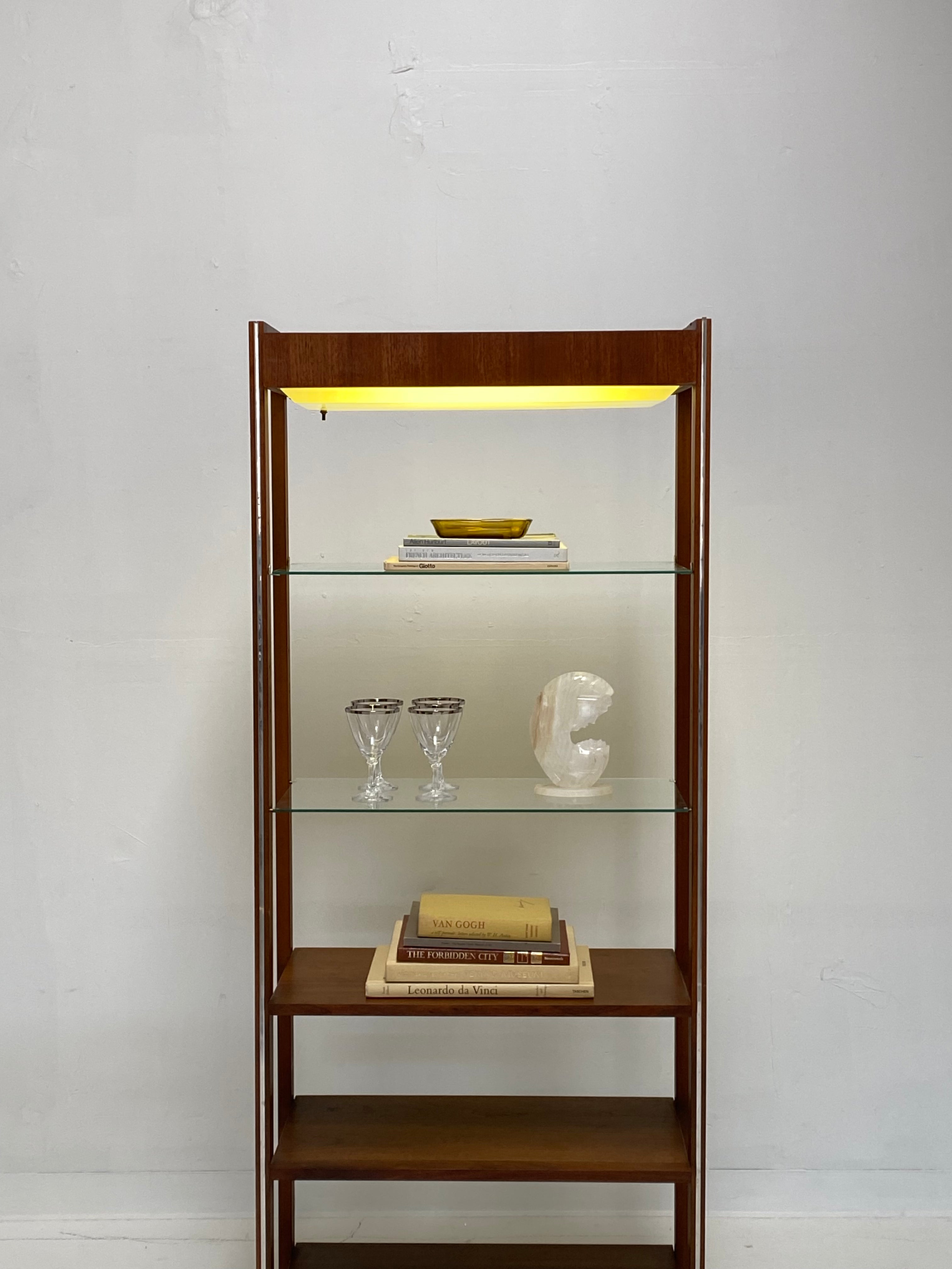 1970s Wood Etagere with Chrome Detail