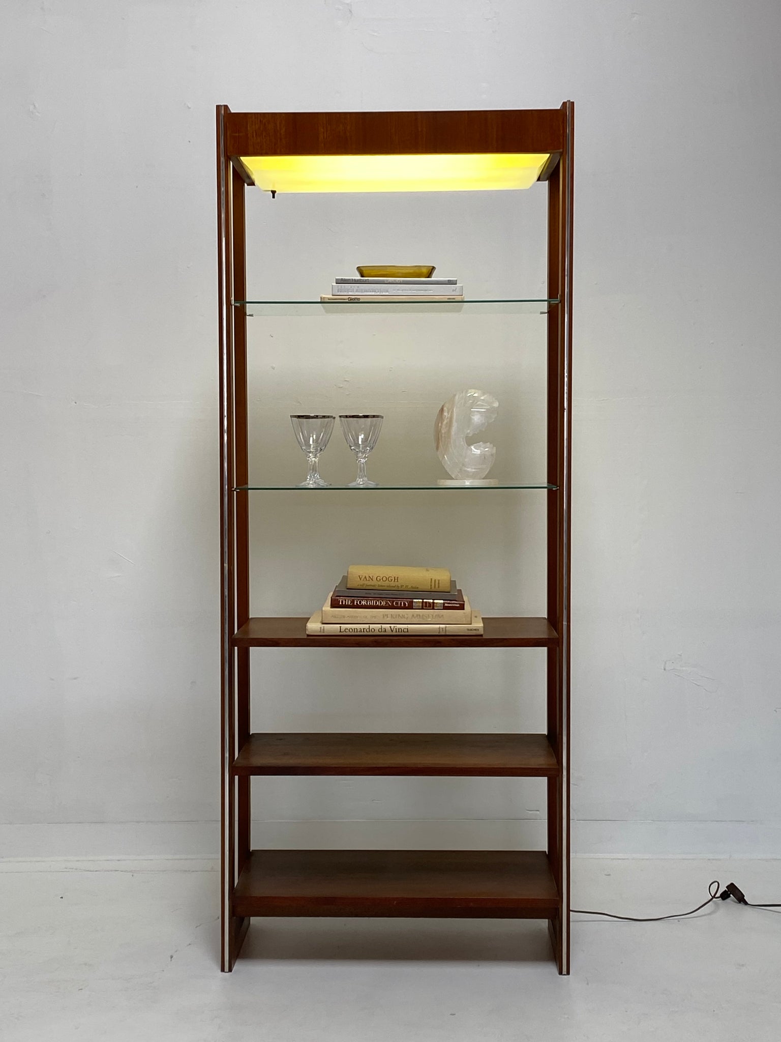 1970s Wood Etagere with Chrome Detail