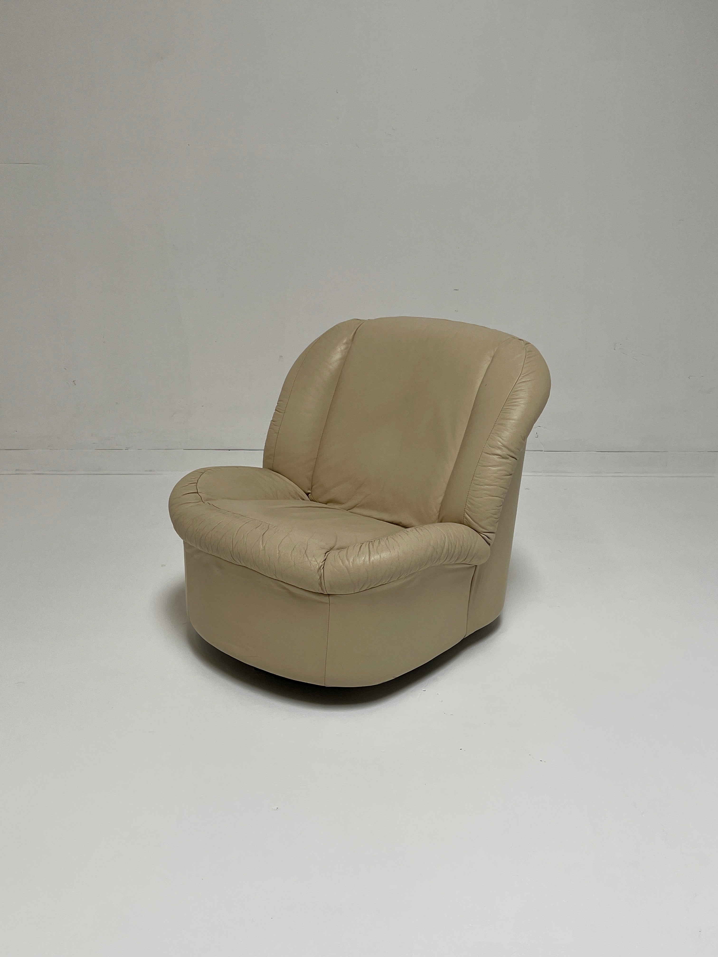 Beige Leather Swivel Clam Chair