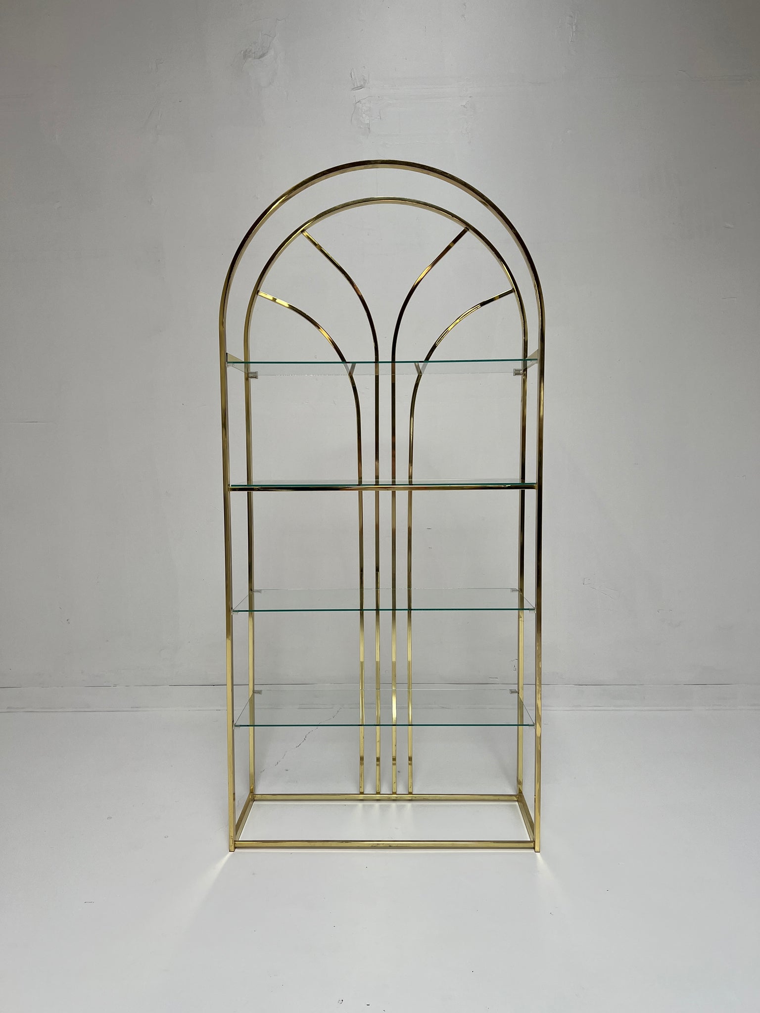 Mid Century Brass Etagere with Glass Shelves