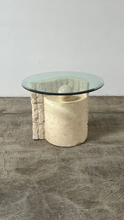 Tessellated Travertine End Table, Made in the Philippines