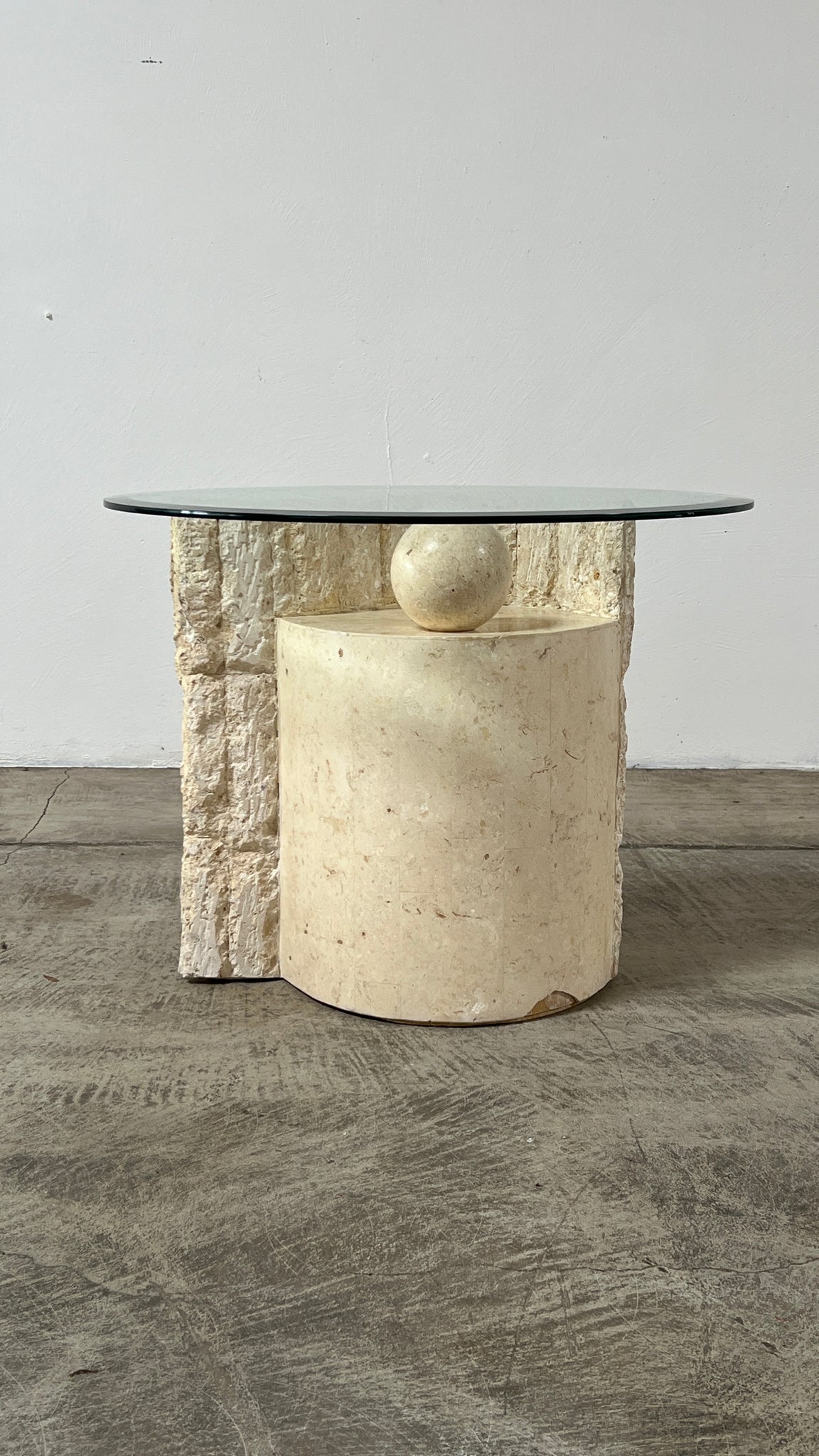 Tessellated Travertine End Table, Made in the Philippines