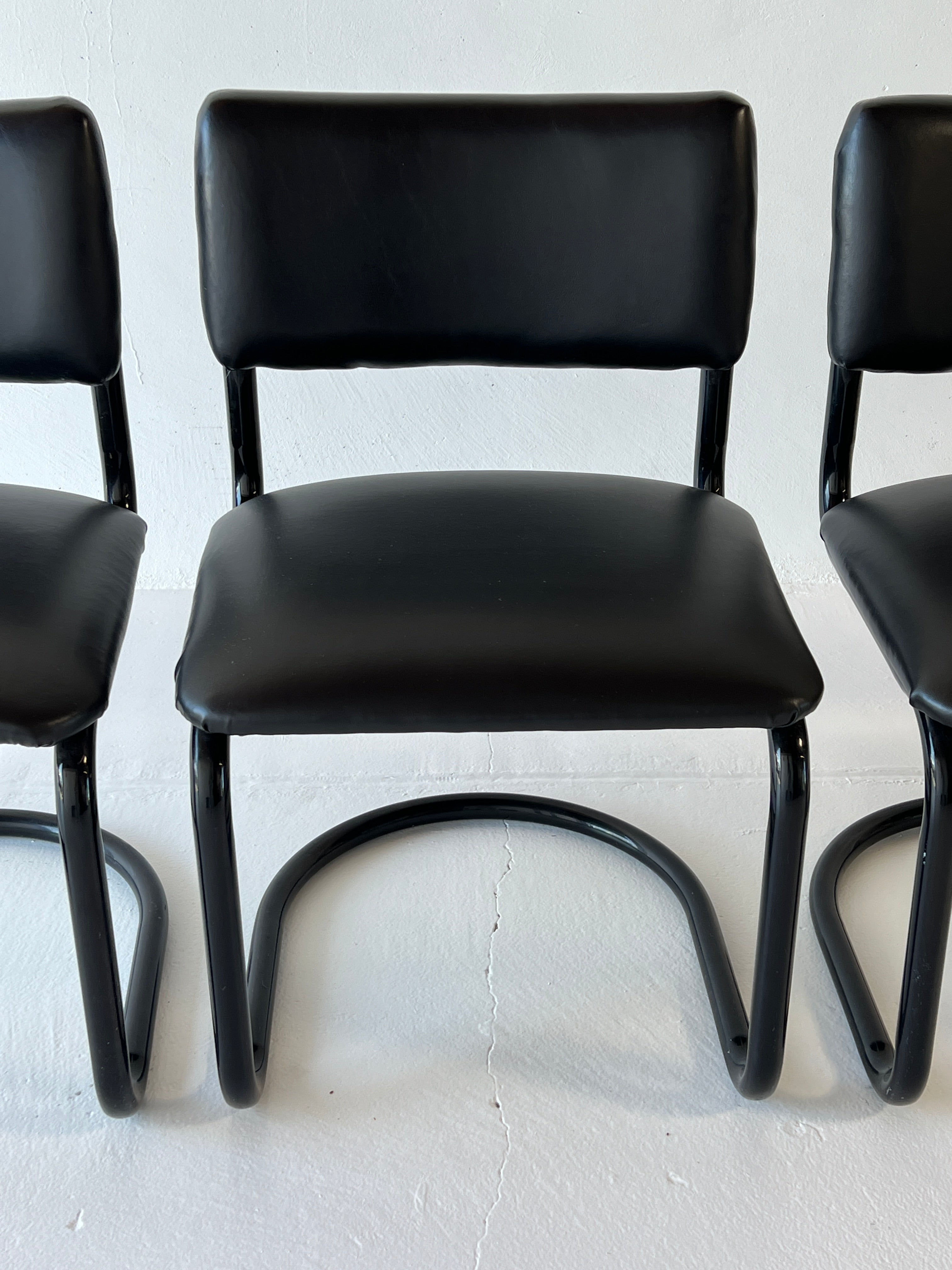 Black Vinyl Tubular Cantilever Dining Chairs