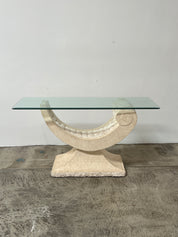 Tessellated Travertine Console Table, Made in the Phillipines