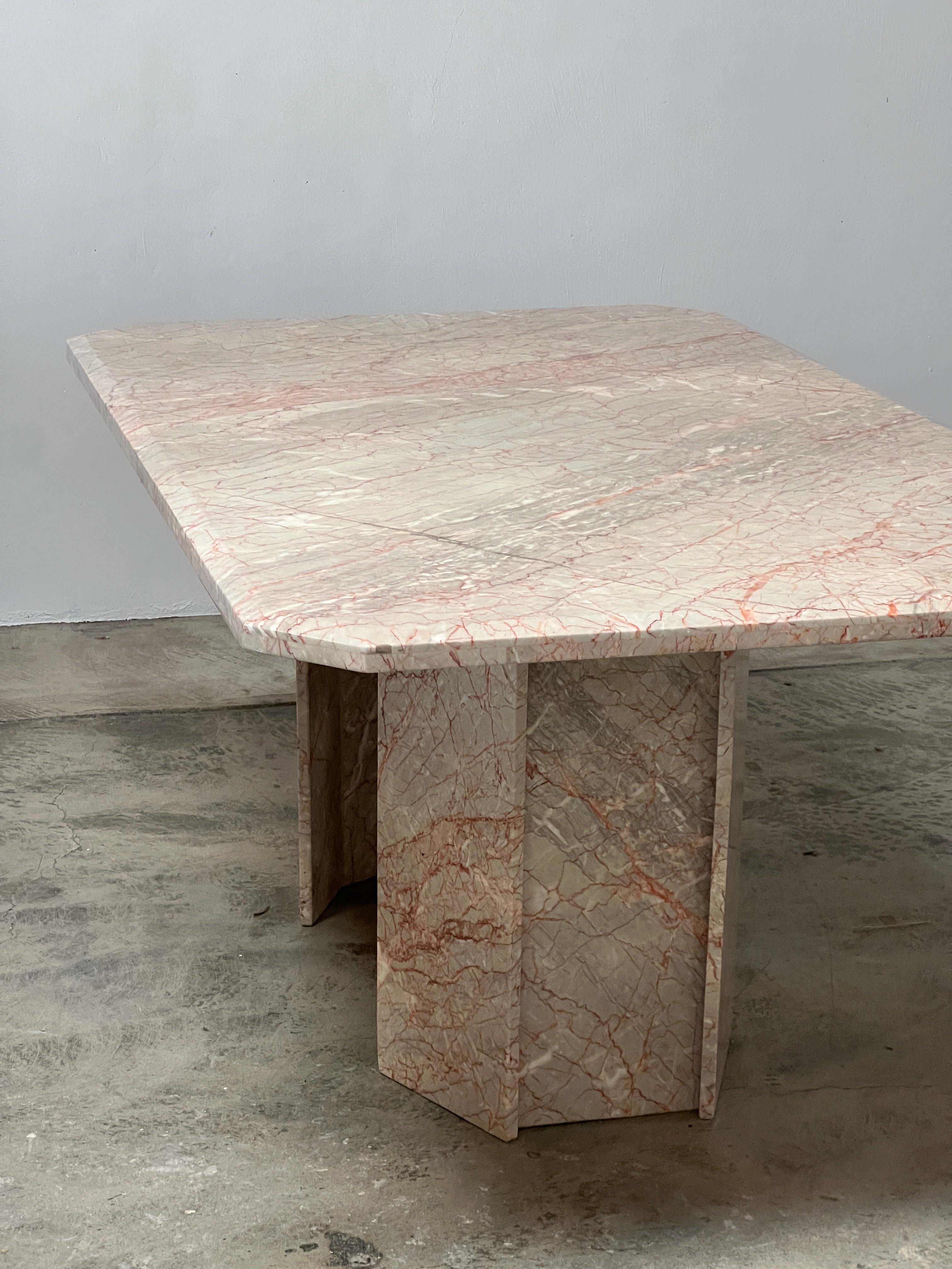 Double Pedestal Pink Marble Dining Table