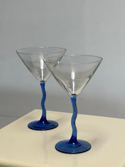Blue Squiggle Martini Glasses - set of 4
