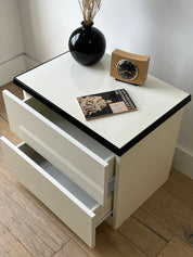 Vintage Italian White and Black Lacquer Nightstand- 1980s