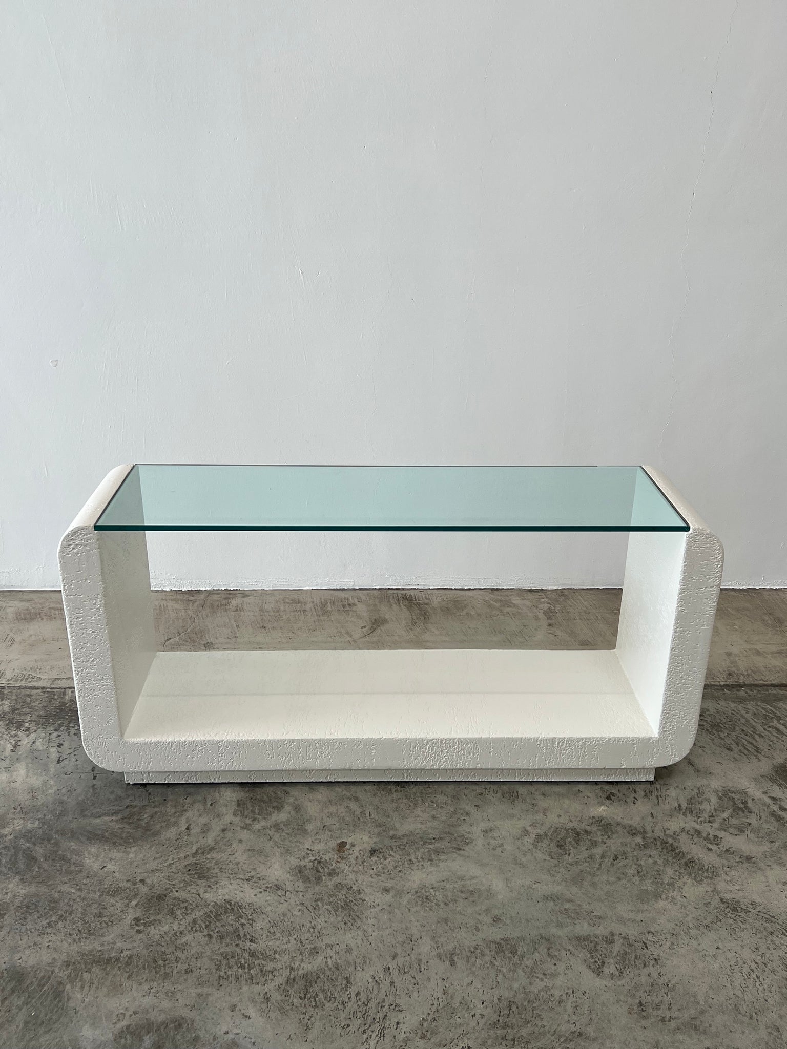 Off White Plaster Console with Glass Top