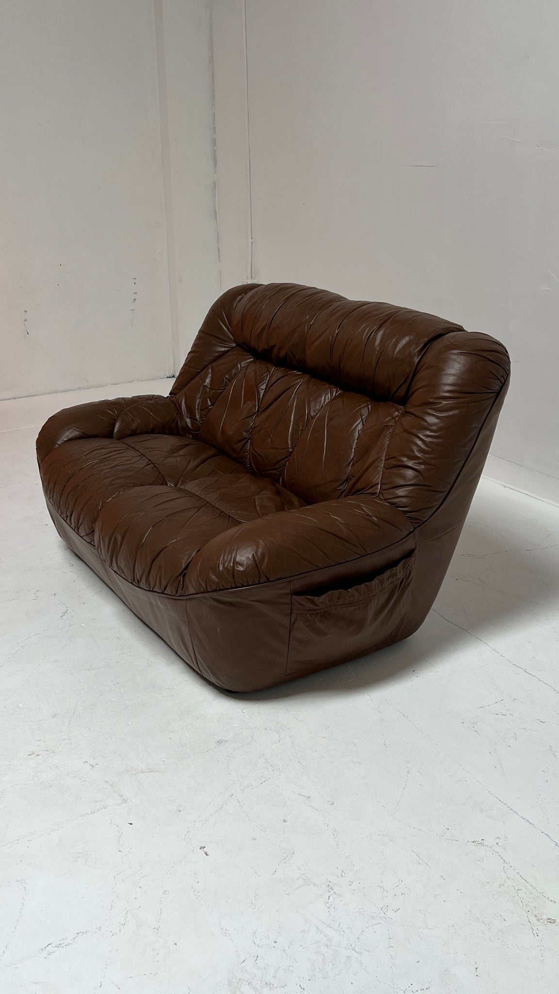 1980s Belgian Brown Leather Loveseat for Velda