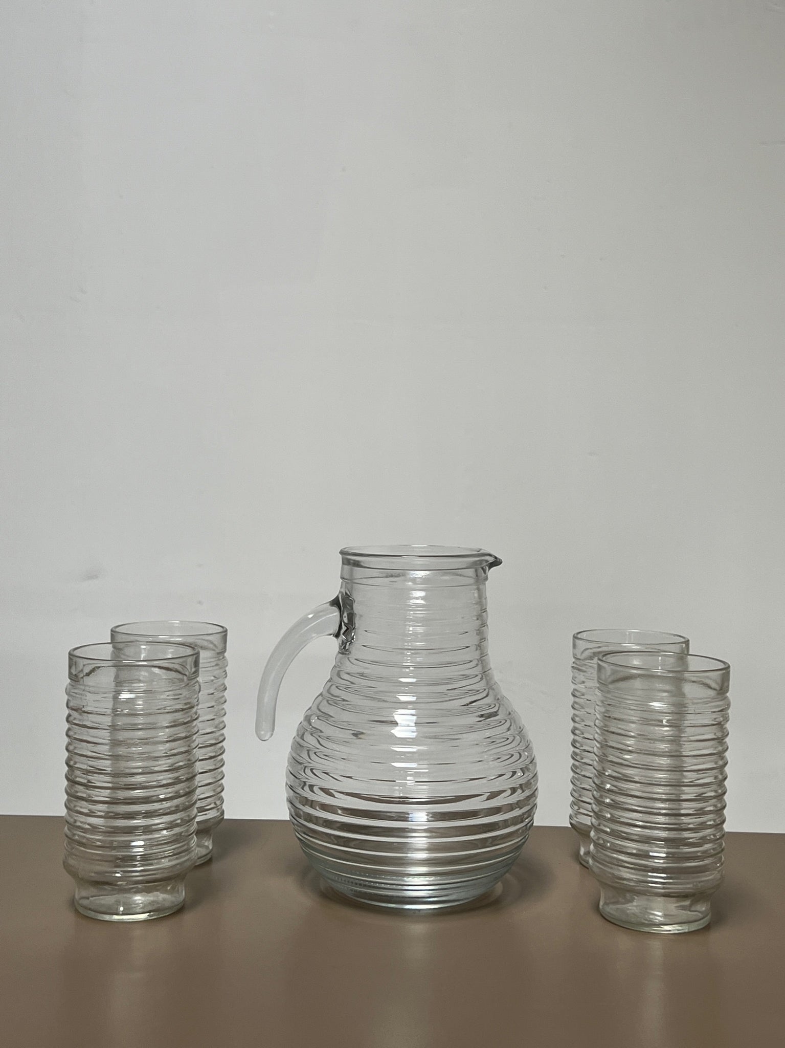 Ribbed Glass Tumblers & Pitcher Set