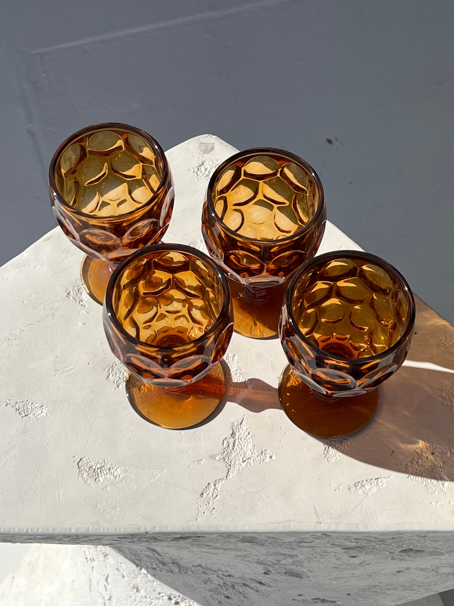 Amber Honeycomb Goblet Glassware