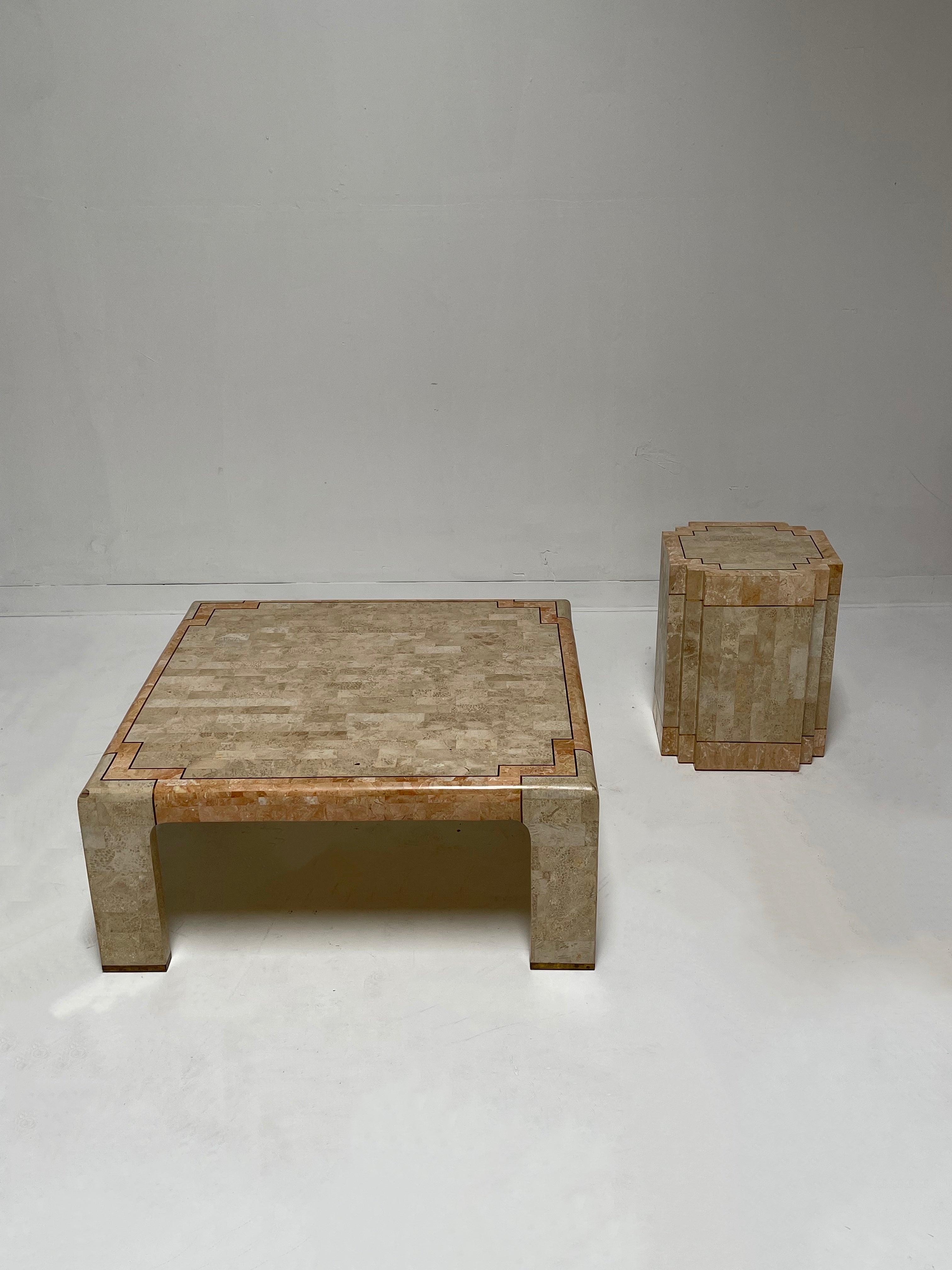 Tessellated Coffee Table with Inlaid Brass Detail by Marcius for Casa Bique