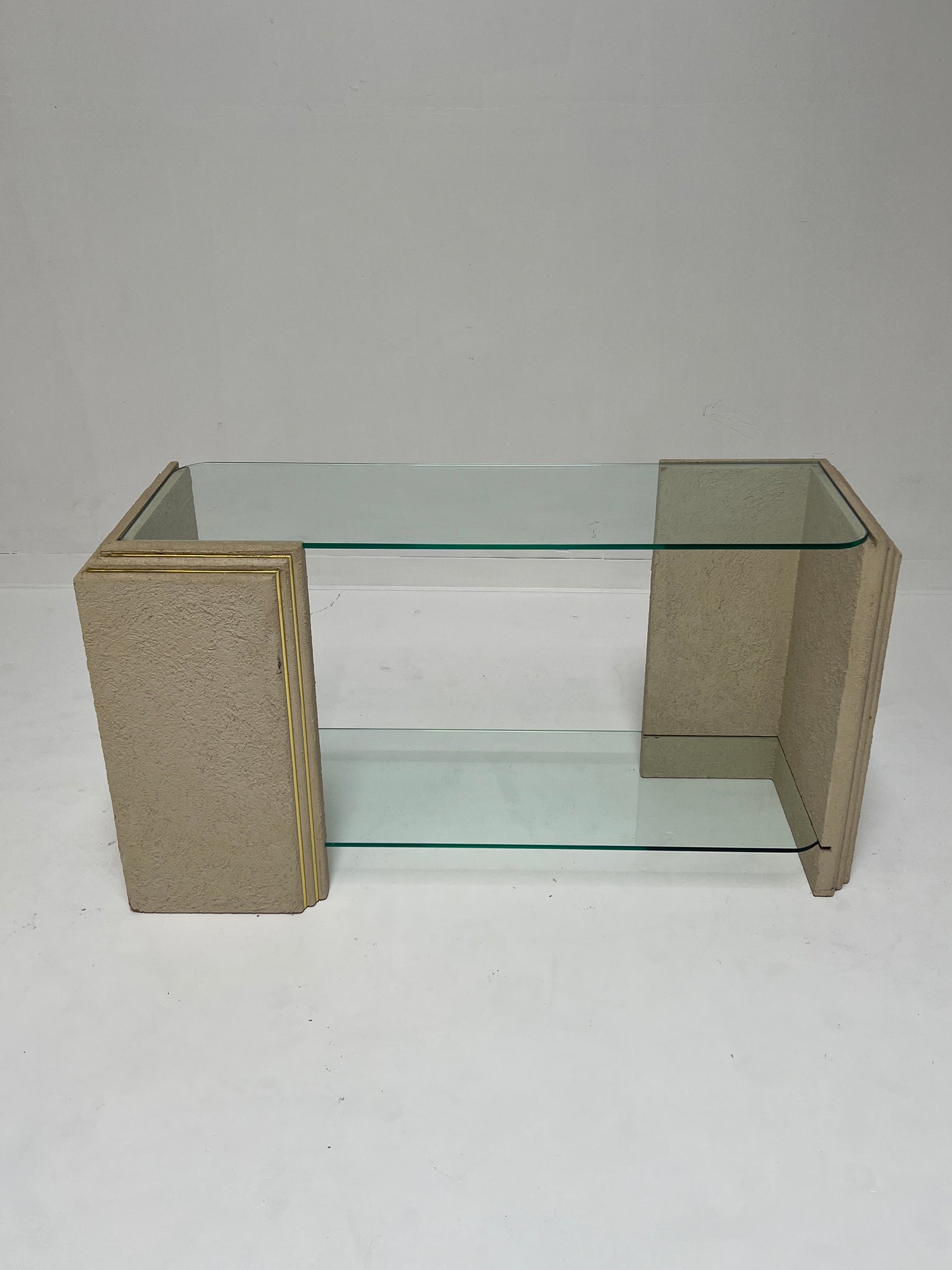 1970s Plaster and Glass Console Table with Brass Inlay