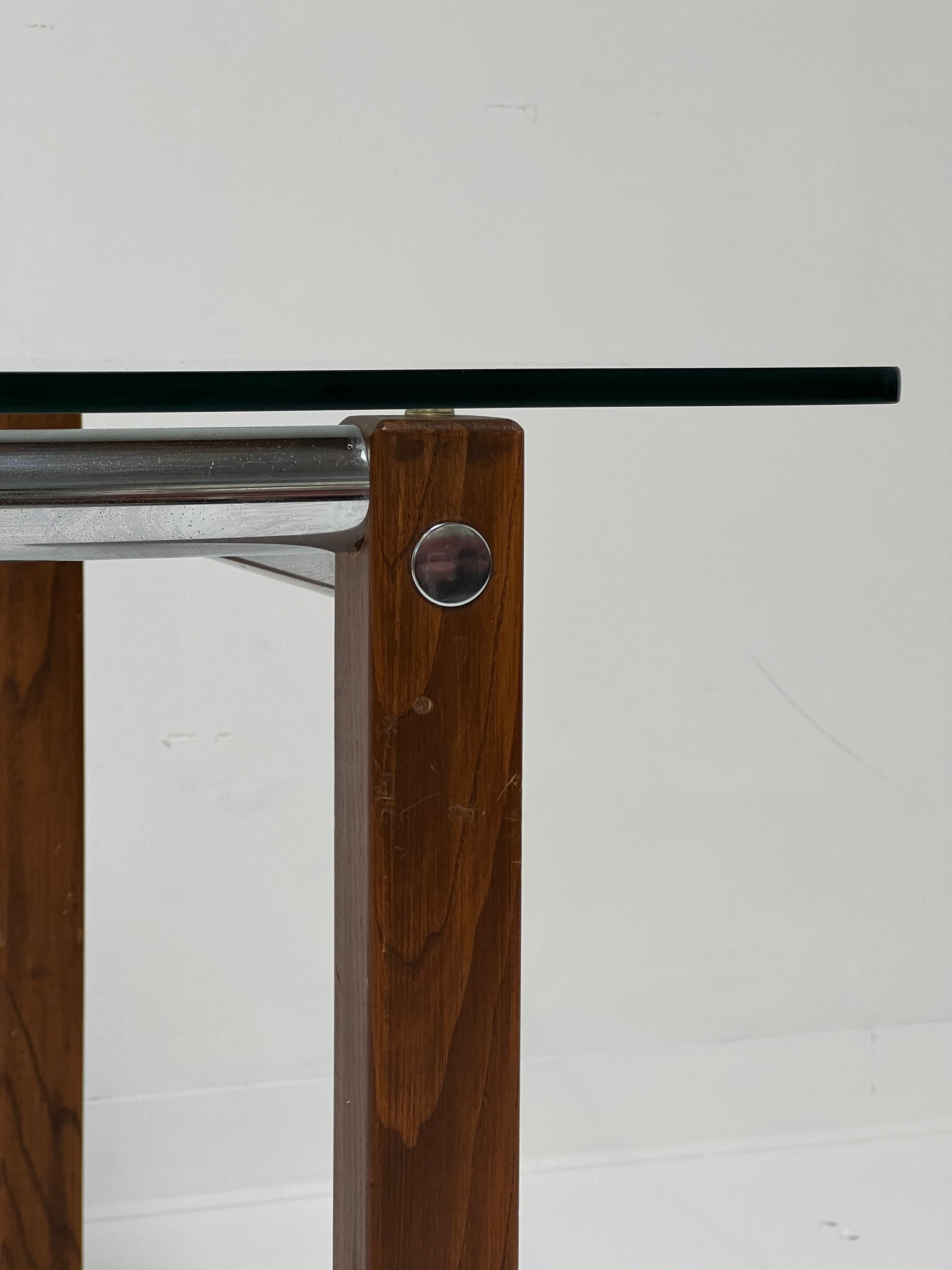 Mid Century Wood Dining Table with Chrome Detail