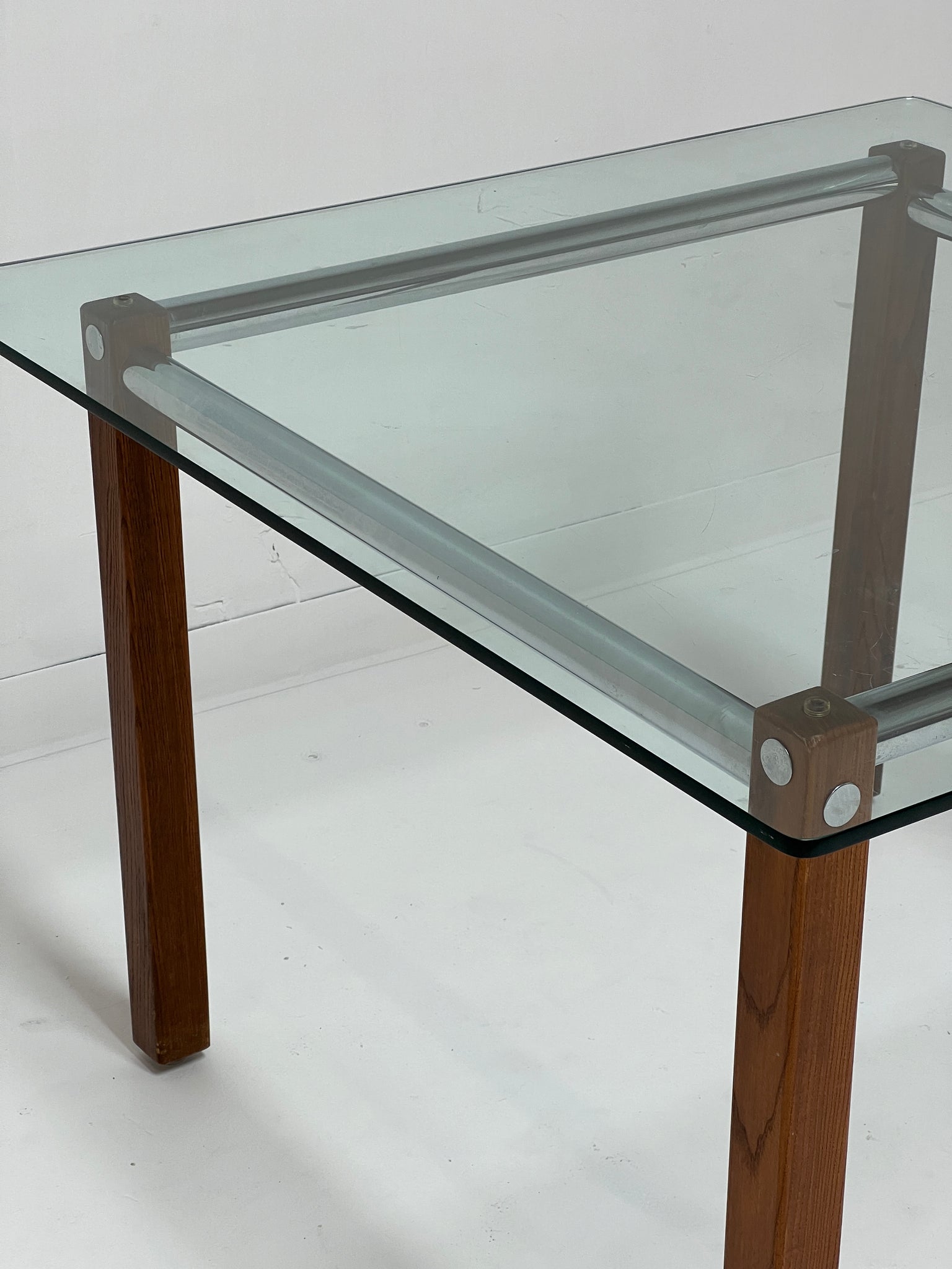 Mid Century Wood Dining Table with Chrome Detail